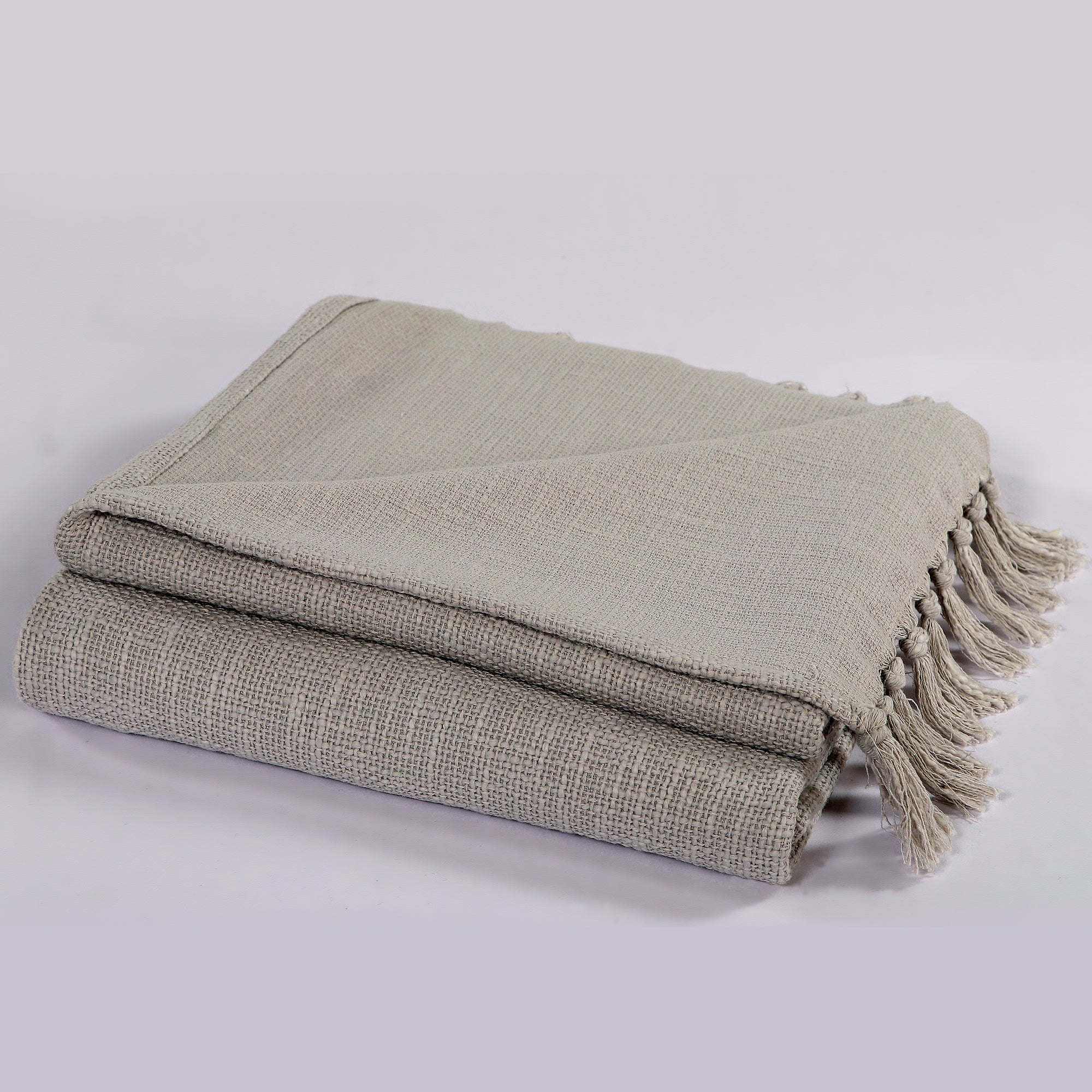 Handwoven Cotton Throw with tassels in Grey 50" x 70" (127 x 177 cm)