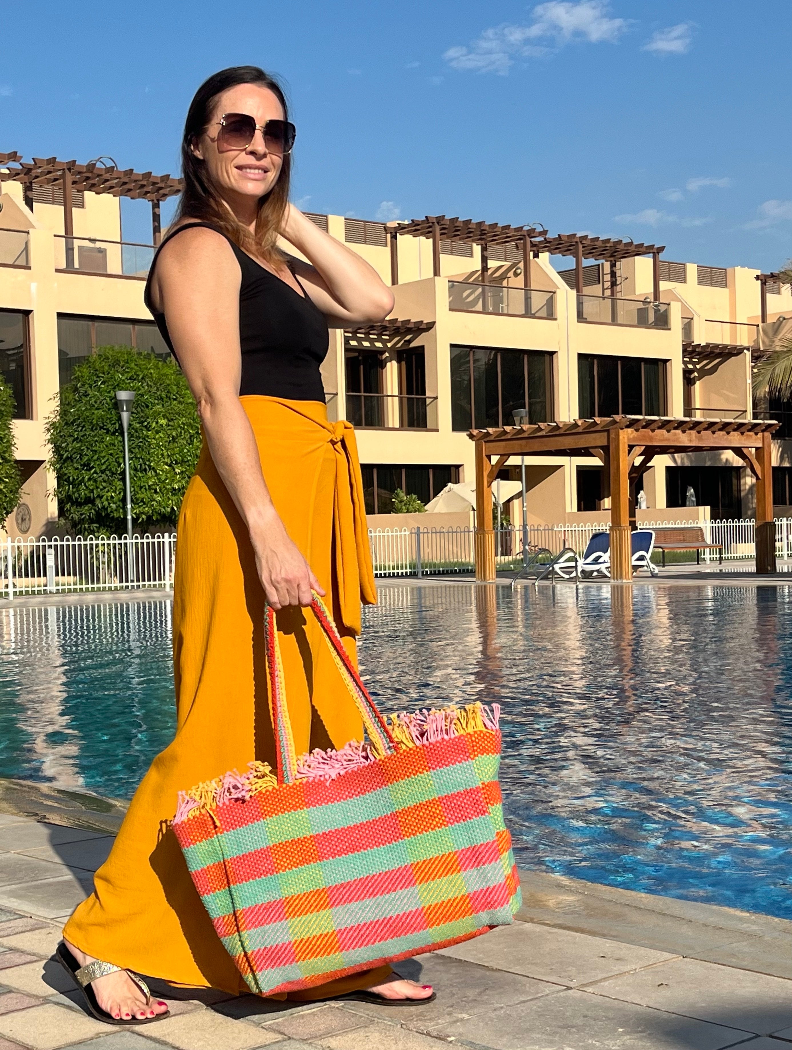 Kat + Em Pants & Striped Pink Oversized Tote Bag