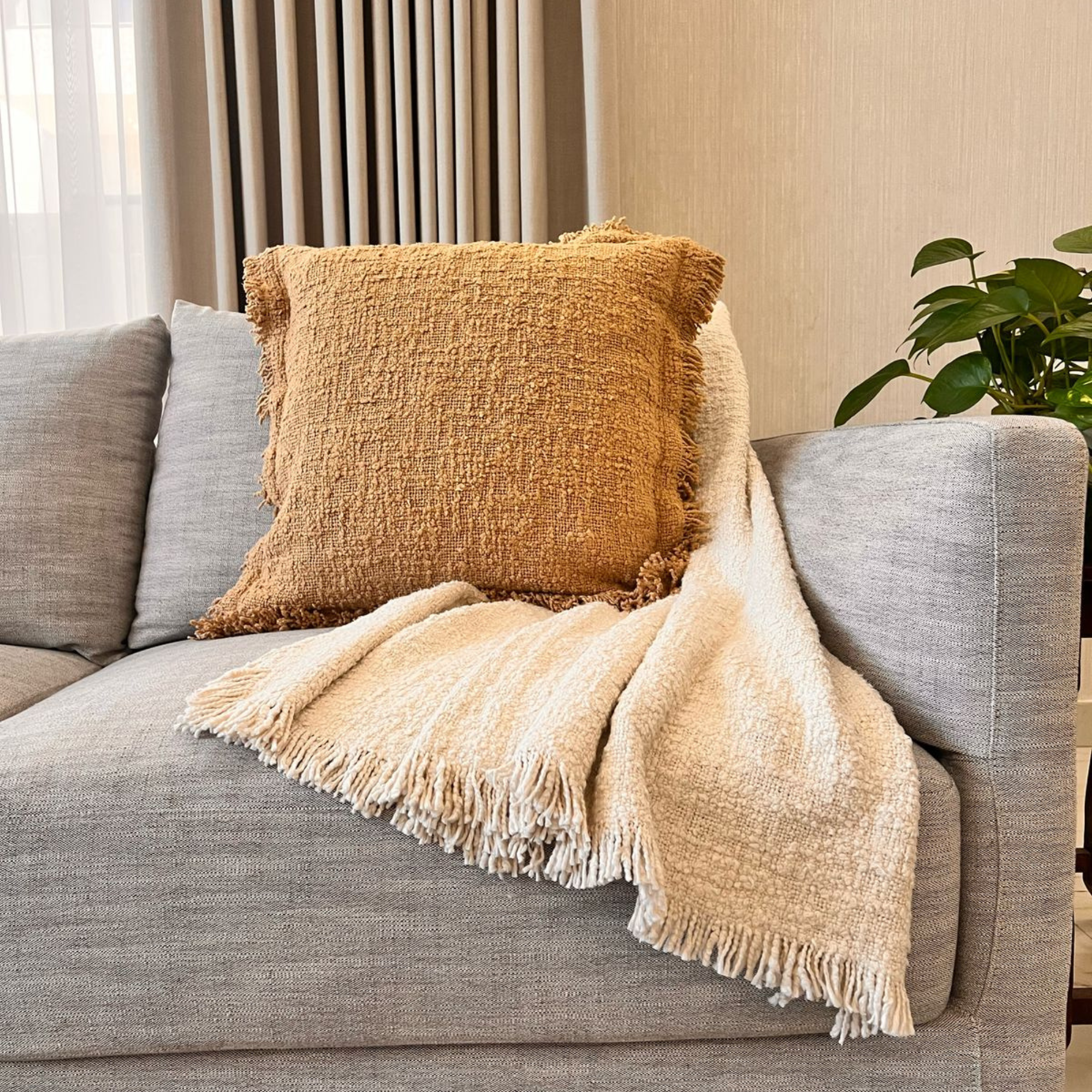 Amal Boucle Cotton Cushion Cover Taupe 50 x 50 cm